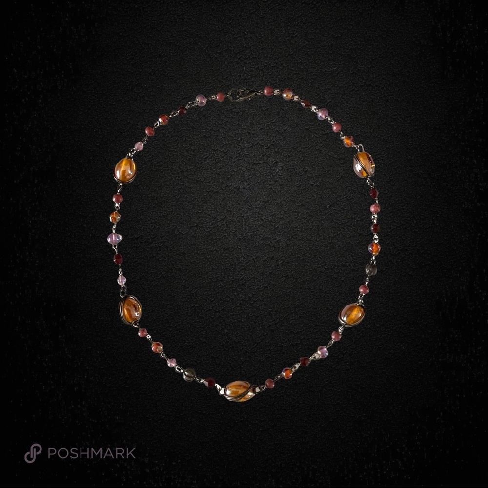 💖 Vintage Cognac Glass Bead Necklace 💖